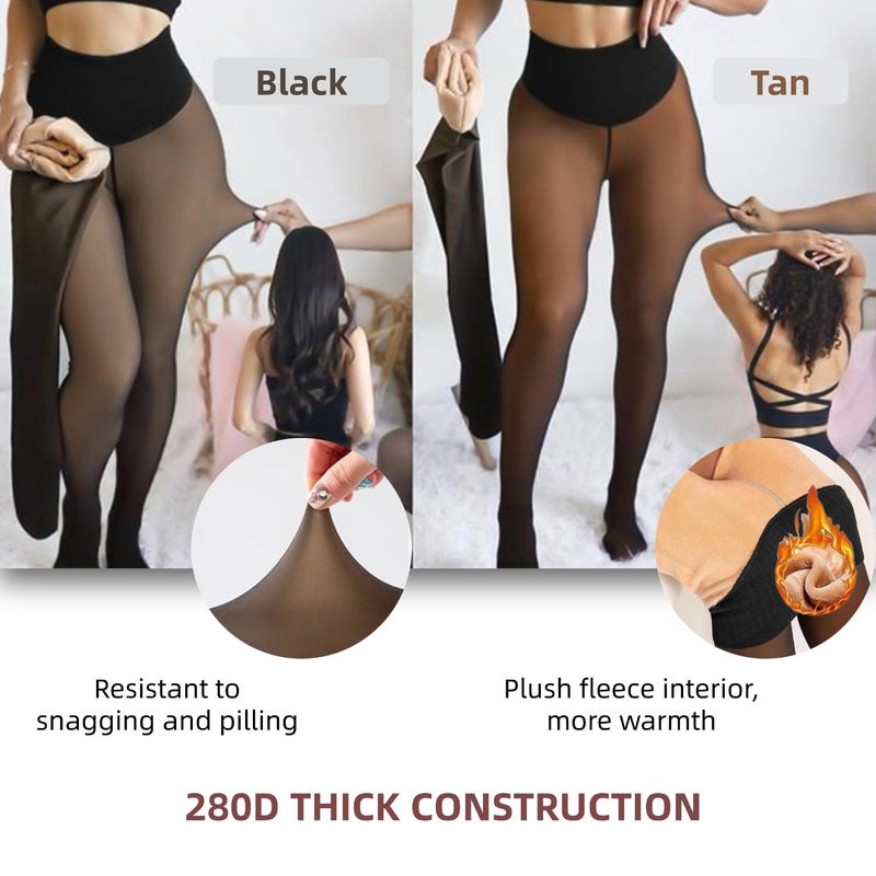 Apriddeo One-Seam Fake Sheer Fleece Lined Tights for Women, Thermal Leggings with Tummy Control & Butt Lifting - Image 5