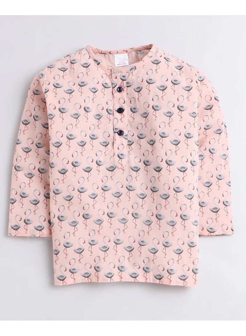 بولكاتوتس ملابس نوم بأكمام كاملة من Polka Tots من Fauna Kurta Pyjama - لون الخوخ  - Image 2