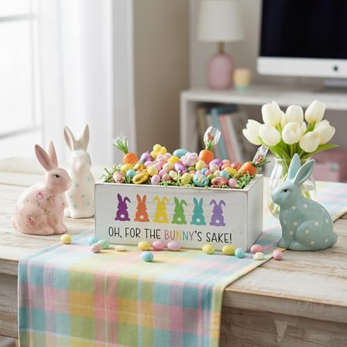 Anglechic Easter Candy Dish Funny Wooden for Tiered Tray Decor Easter Colorful Bunny Cute Candy Bowl Funny Rabbit Dish Holders Decorative Kitchen Household Gift for Home Decor, Purple - Image 5