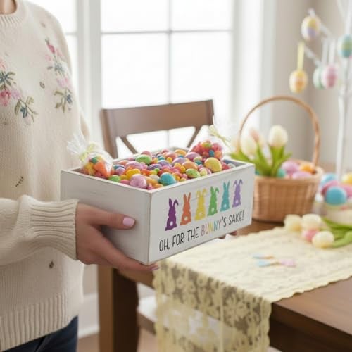 Anglechic Easter Candy Dish Funny Wooden for Tiered Tray Decor Easter Colorful Bunny Cute Candy Bowl Funny Rabbit Dish Holders Decorative Kitchen Household Gift for Home Decor, Purple - Image 3