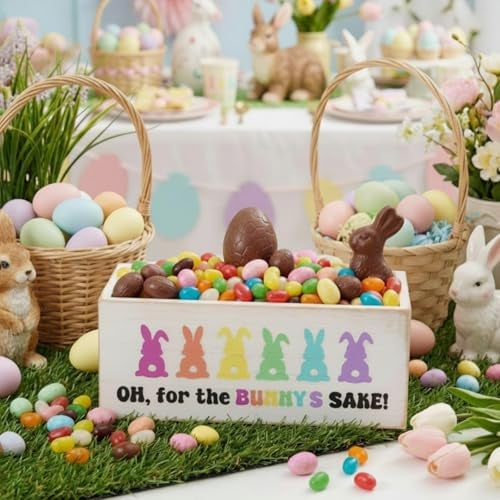 Anglechic Easter Candy Dish Funny Wooden for Tiered Tray Decor Easter Colorful Bunny Cute Candy Bowl Funny Rabbit Dish Holders Decorative Kitchen Household Gift for Home Decor, Purple - Image 4