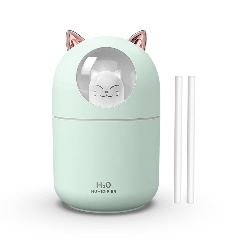 Portable 300ml Mini Cool Mist Humidifier With Night Light USB Auto ShutOff UltraQuiet 2 Spray Modes for Home Office Travel Green