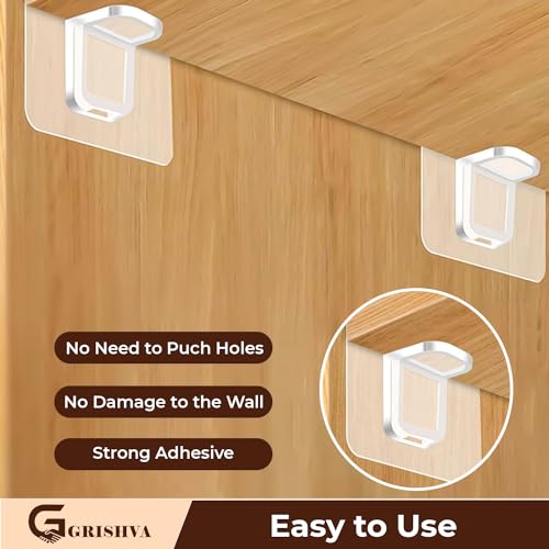 GRISHVA Pack Of 10 Self Adhesive Shelf Support Partition Hook Punch Free Brackets For Kitchen Cabinet, Book Shelves, Black - Image 4