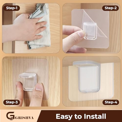 GRISHVA Pack Of 10 Self Adhesive Shelf Support Partition Hook Punch Free Brackets For Kitchen Cabinet, Book Shelves, Black - Image 5