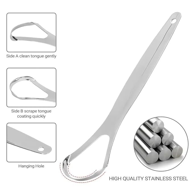 VAUGHN Tongue Cleaner, Tongue Scraper Cure Bad Breath, Medical Grade, Stainless Steel Tongue Cleaners, Hygienic Scraper, Tongue Scrapers for Adults and Kids Fresher Breath with Case- (Pack of 1) - Image 3