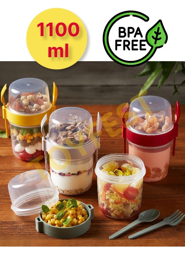 Toyfest - Bpa Free Yogurt Muesli Salad Fruit Storage Container with Lid and Fork & Spoon for Diet Meals & Breakfast - Image 1