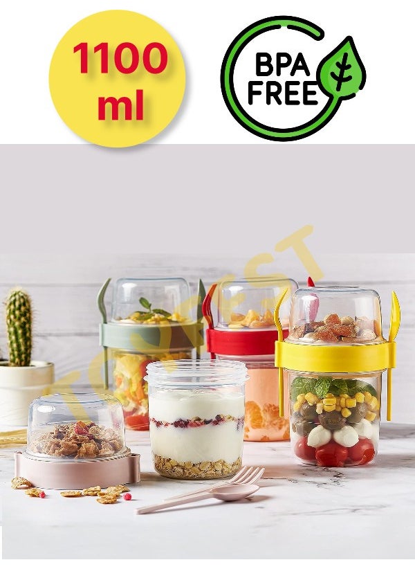 Toyfest - Bpa Free Yogurt Muesli Salad Fruit Storage Container with Lid and Fork & Spoon for Diet Meals & Breakfast - Image 1