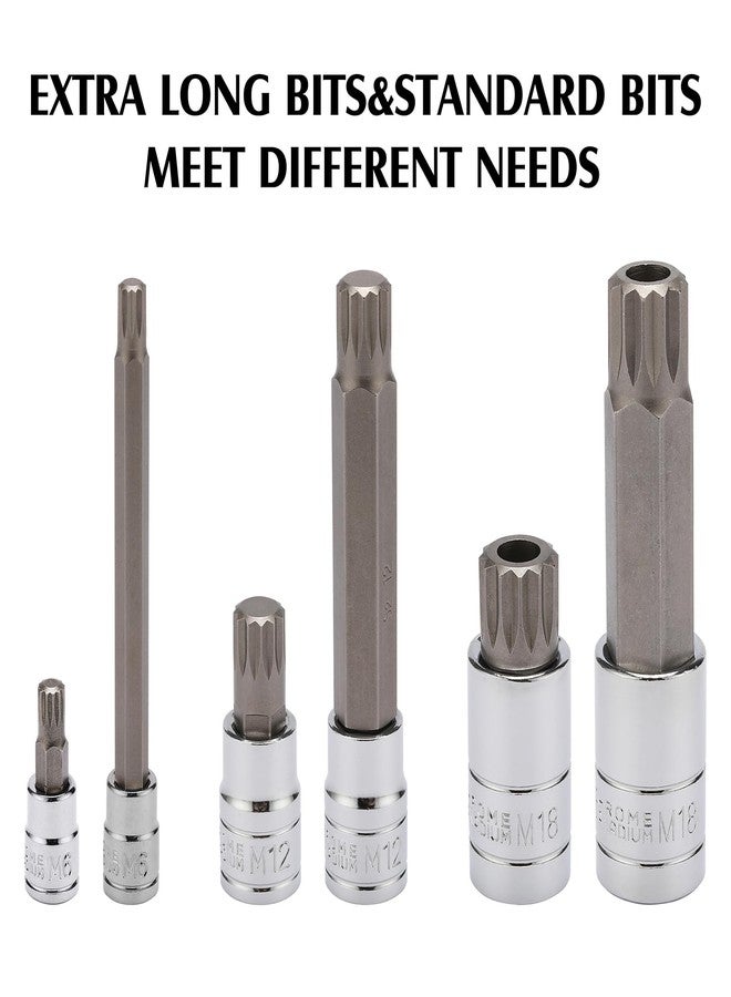MIXPOWER 20PCS 1/4", 3/8", 1/2" Drive Spline Tip Bit Socket Set, M4-M18, 4" Length, Standad&Extra Long, XZN Triple Square Socket Set - Image 3