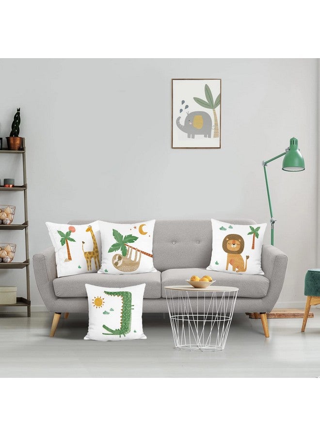 Jungle Animals Throw Pillow Covers 18X18 Set Of 4 Giraffe Lion Crocodile Sloth Decorative Pillows Case Soft Velvet Cushion Covers For Kids Baby Nursery Decor