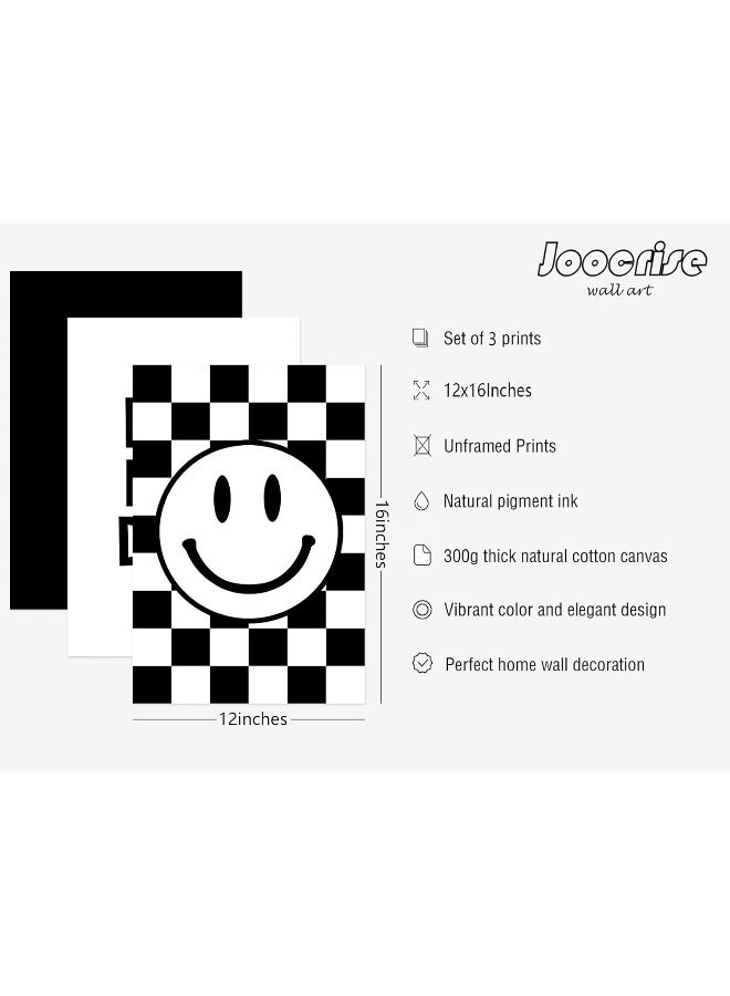 Joocrise Boys Room Wall Art Decor Set of 3 Toddler Nursery Canvas Wall Art Baby Kids Wall Decor Black Checkered Smiley Poster Pictures Retro Playroom Rad Little Dude Art Prints for Bedroom 12x16 Inch Unframed - Image 2