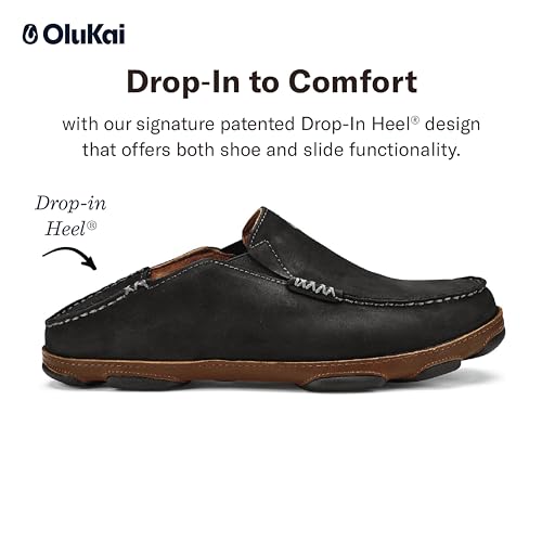 OLUKAI Moloa Men's Premium Leather Shoes, Easy Slip On & Off Design, Casual & Versatile Loafer, Drop-in Heel & Enhanced Traction, Black/Toffee, 11 - Image 2