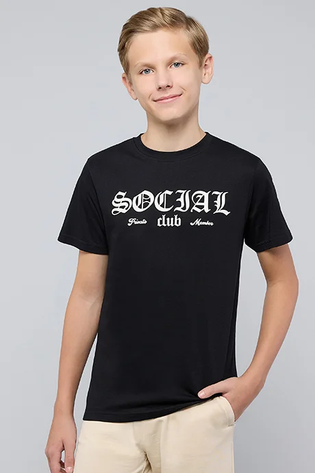 أر أند بي Printed T-Shirt with Crew Neck and Short Sleeves