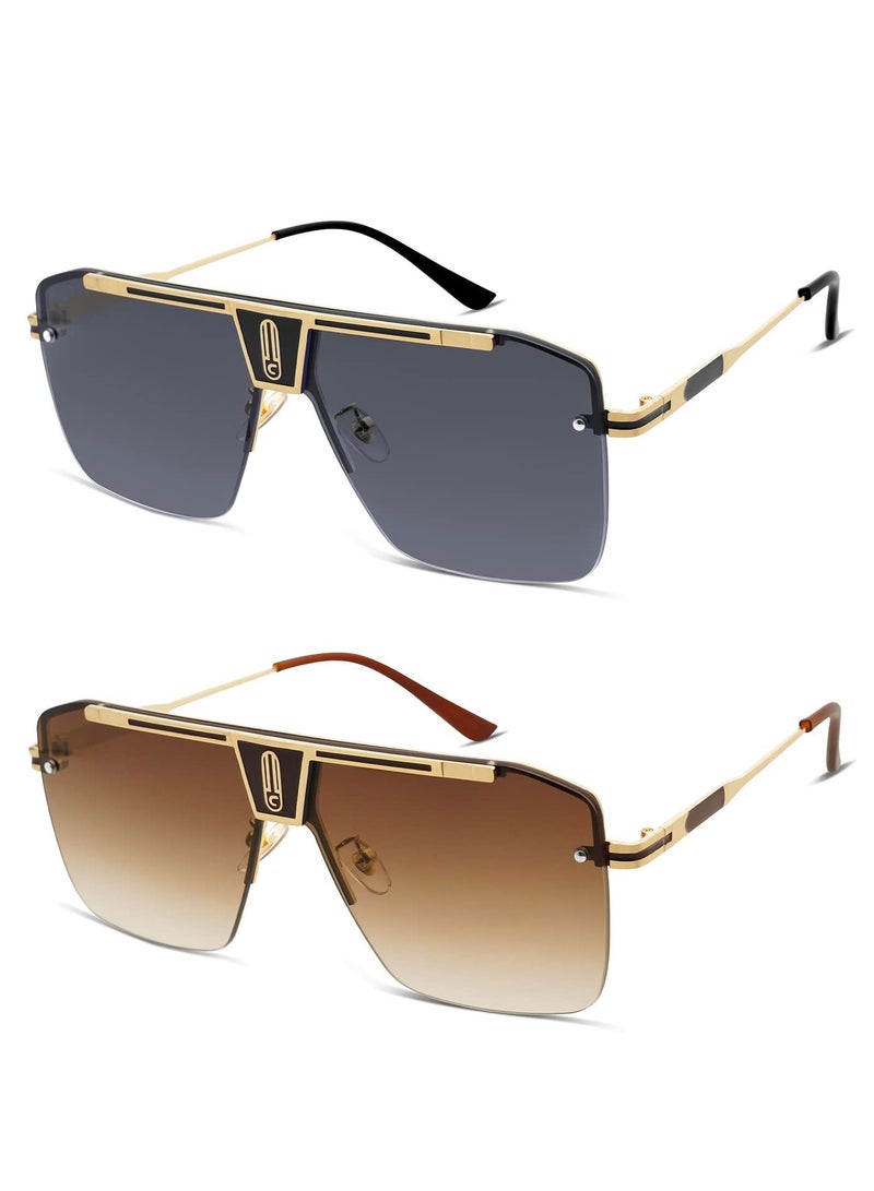 Stylish Rectangular Polarized Sunglasses for Men & Women - UV 400 Metal Frame Eyewear for Driving, Sports & Outdoor Activities (2 Pack) - Image 1