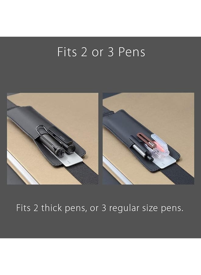 erorex Adjustable Elastic Band Pen Holder Pu Leather Pen Sleeve Pouch With Hold 3 Pens Fits Notebooks From 20 To 30Cm In Height Detachable Pencil Holder For Hardcover Journals Notebooks Planners  - Image 3