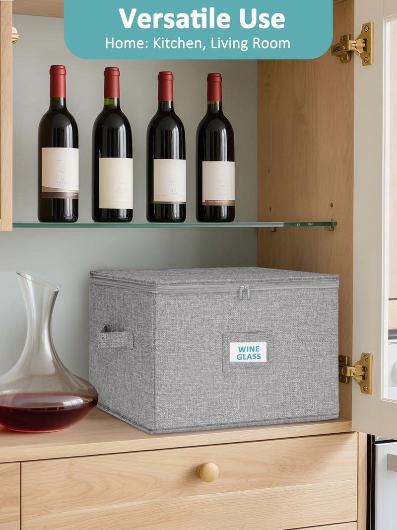 Cirhy Wine Glass Storage Box Hard Shell, 10'' Tall Stemware Storage Containers for Moving, Holds 24 Crystal Glasses & Flutes, Stackable Glassware Chest with Dividers, Grey (2-Pack) - Image 5