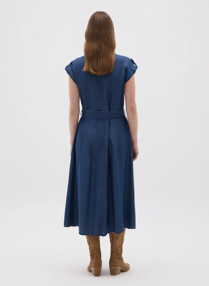 Ovs WOMEN'S BLUE LYOCELL SHIRT DRESS