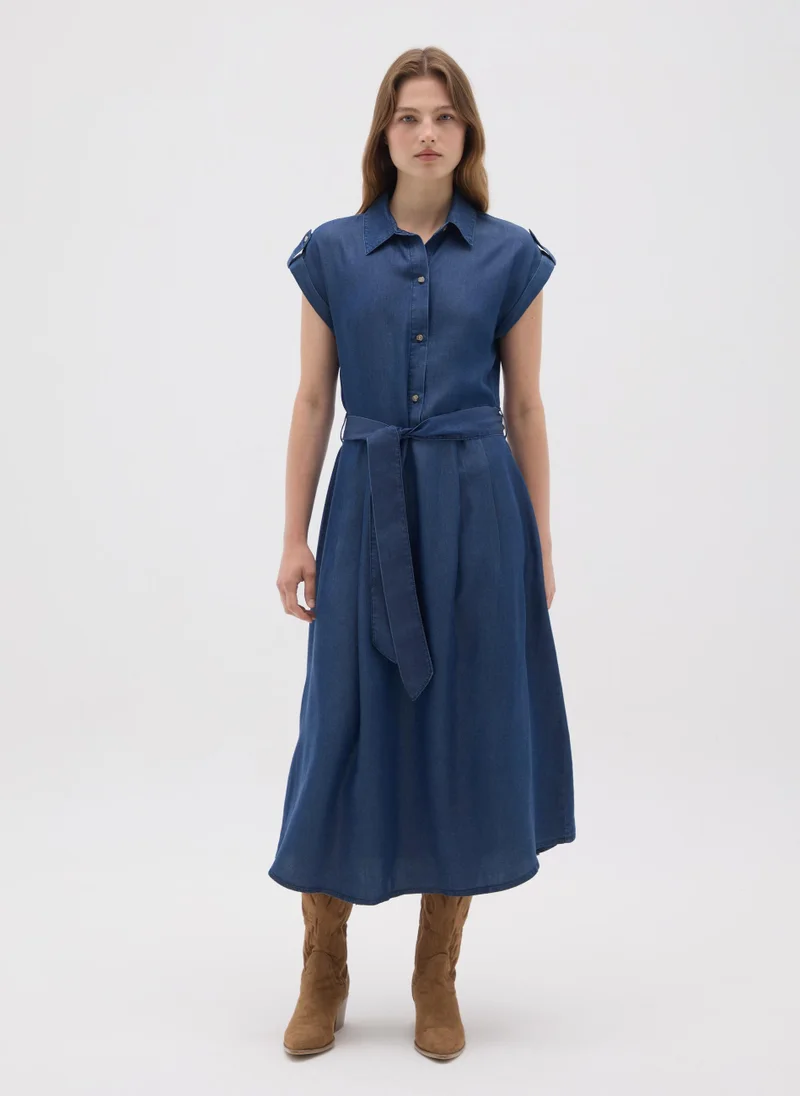 Ovs WOMEN'S BLUE LYOCELL SHIRT DRESS