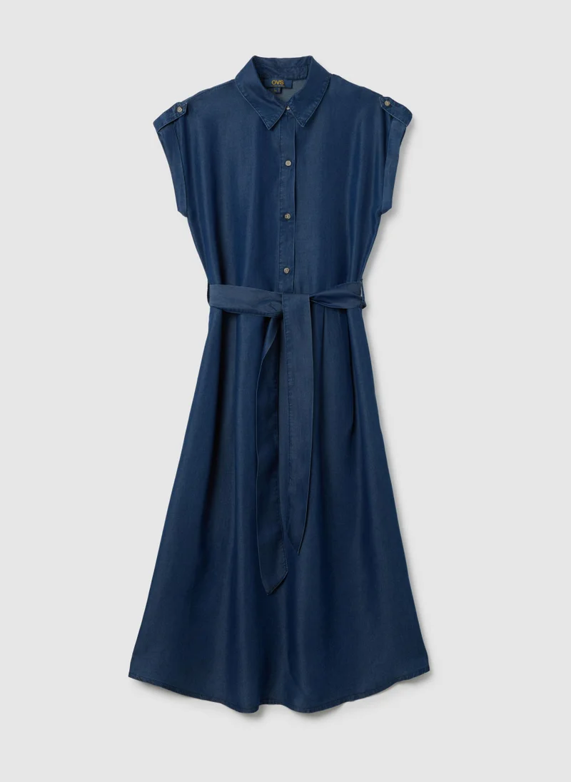 Ovs WOMEN'S BLUE LYOCELL SHIRT DRESS