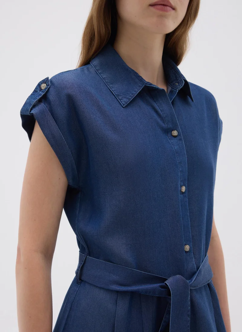 Ovs WOMEN'S BLUE LYOCELL SHIRT DRESS