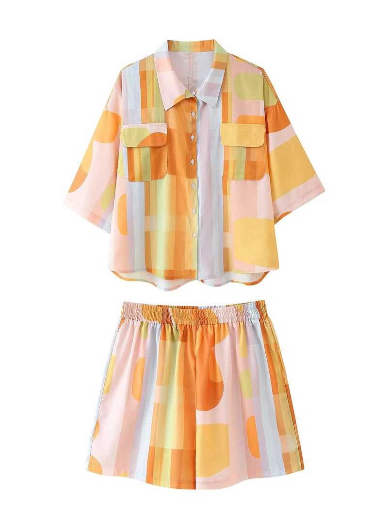 Shougu Printed Short Sleeved Shirt And Shorts Set  - Image 1