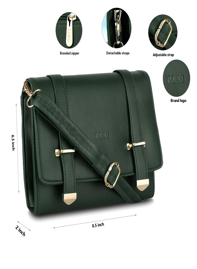 ALSU Women's trendy Sling Bag | handbag | purse | crossbody bag| side bag| deattachable straps| adjustable straps |card slots | phone pocket| zipper pocket| (Green) - Image 4