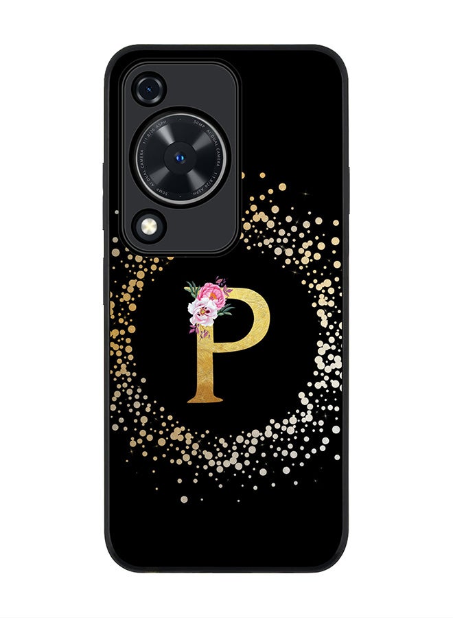 Stylizedd Rugged Black edge case for Huawei nova Y72 / Huawei Enjoy 70 4G,Slim fit Cover Custom Monogram Initial Letter Floral Pattern Alphabet - P (Black) - Image 1
