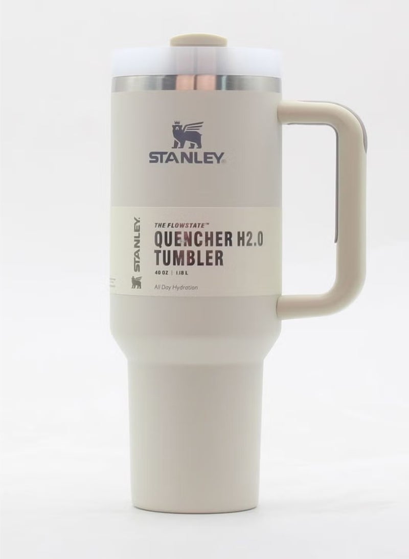 Stanley Quencher H2.0 FlowState Stainless Steel Vacuum Insulated Tumbler with Lid and Straw for Water, Iced Tea or Coffee, Smoothie and More, 40 Ounce, Size 32cm x 15cm x 10cm, Sand Dune - Image 1