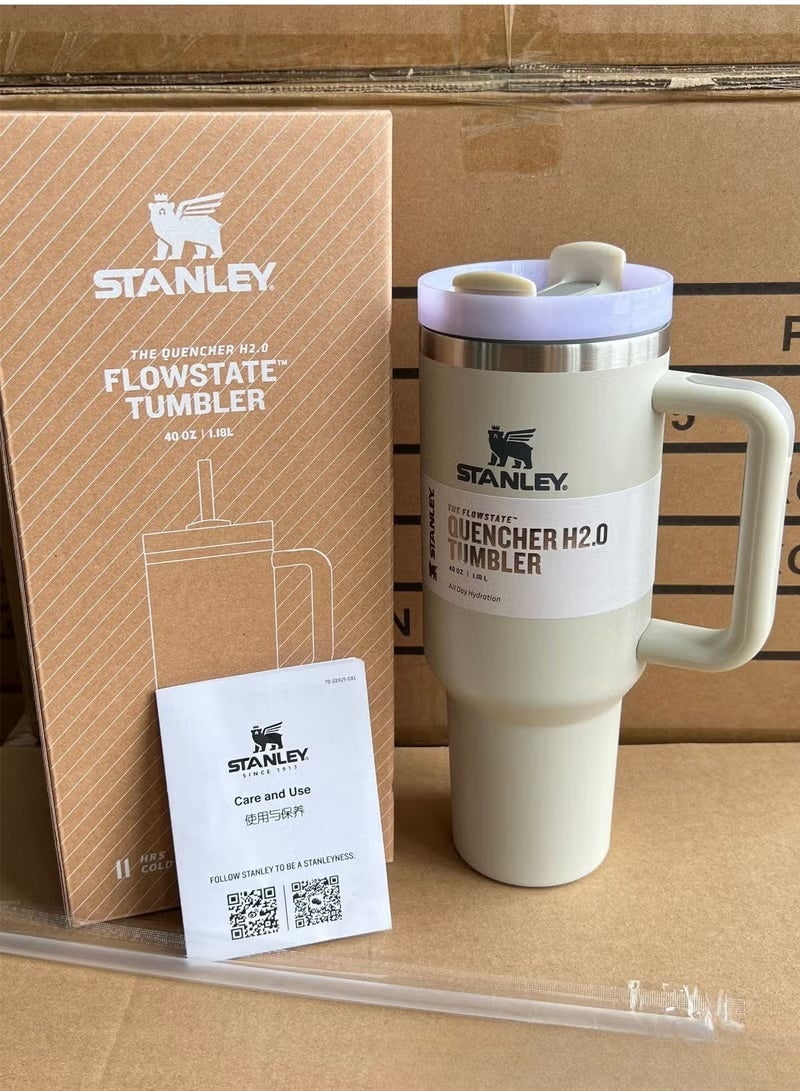 Stanley Quencher H2.0 FlowState Stainless Steel Vacuum Insulated Tumbler with Lid and Straw for Water, Iced Tea or Coffee, Smoothie and More, 40 Ounce, Size 32cm x 15cm x 10cm, Sand Dune - Image 2