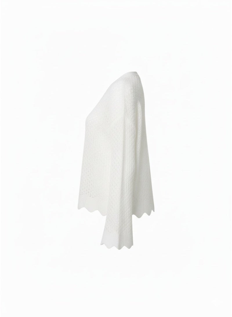 كارديجان نسائي أوف وايت محبوك بقصة مفتوحة وأكمام واسعة - Image 2