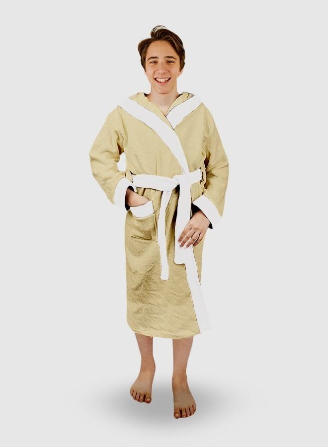 Banotex Children's bathrobe, 100% cotton, cream color, with a comfortable hood - for girls and boys - one piece - Image 1