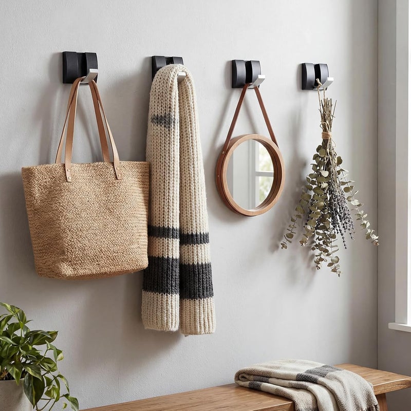 Queekay 4 Pcs Folding Hideaway Coat Hooks Heavy Duty Wall Towel Hooks for Bathrooms Retractable Coat Space Aluminum Wall Hanging Holder for Closet Scarf Hat Robe Key Purse Bag(Black Silver) - Image 3