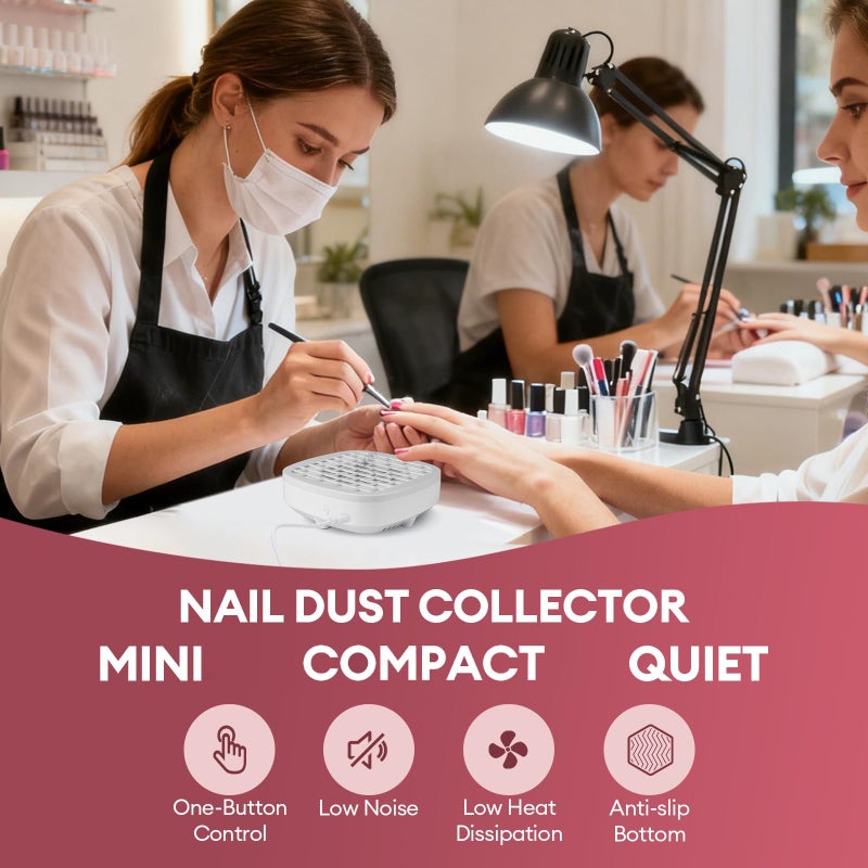 LIARTY Small Nail Dust Collector: Nail Tech Mini Quiet No Battery - Vacuum Nail Fan Dust Collector Vent with Filter Paper Sheets for Nail Art - Professional Nail Tech Supplies - Image 2