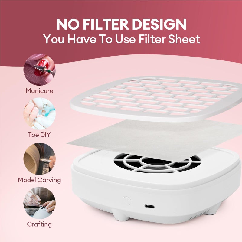 LIARTY Small Nail Dust Collector: Nail Tech Mini Quiet No Battery - Vacuum Nail Fan Dust Collector Vent with Filter Paper Sheets for Nail Art - Professional Nail Tech Supplies - Image 4