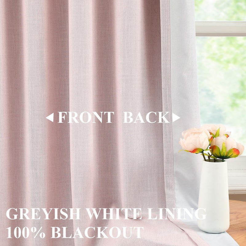 Vision Home Vision Home Soft Pink Pinch Pleated Full Blackout Curtains Linen Blended Room Darkening Window Curtains 120 inch for Living Room Bedroom Thermal Insulated Pinch Pleat Drapes with Hooks 60"" Wx120 Lx1  - Image 3
