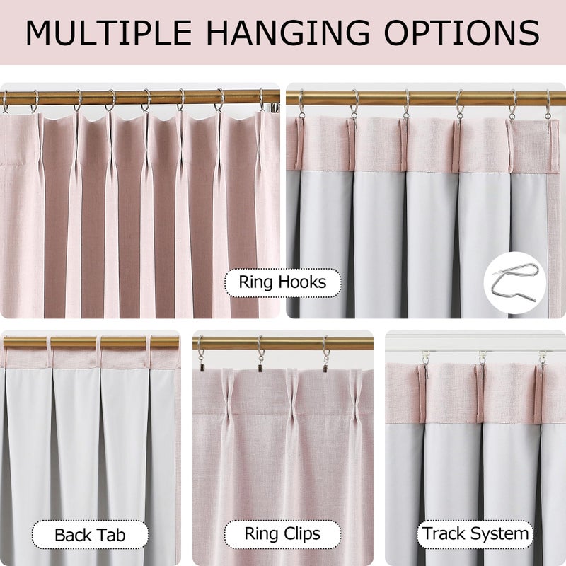 Vision Home Vision Home Soft Pink Pinch Pleated Full Blackout Curtains Linen Blended Room Darkening Window Curtains 120 inch for Living Room Bedroom Thermal Insulated Pinch Pleat Drapes with Hooks 60"" Wx120 Lx1  - Image 5