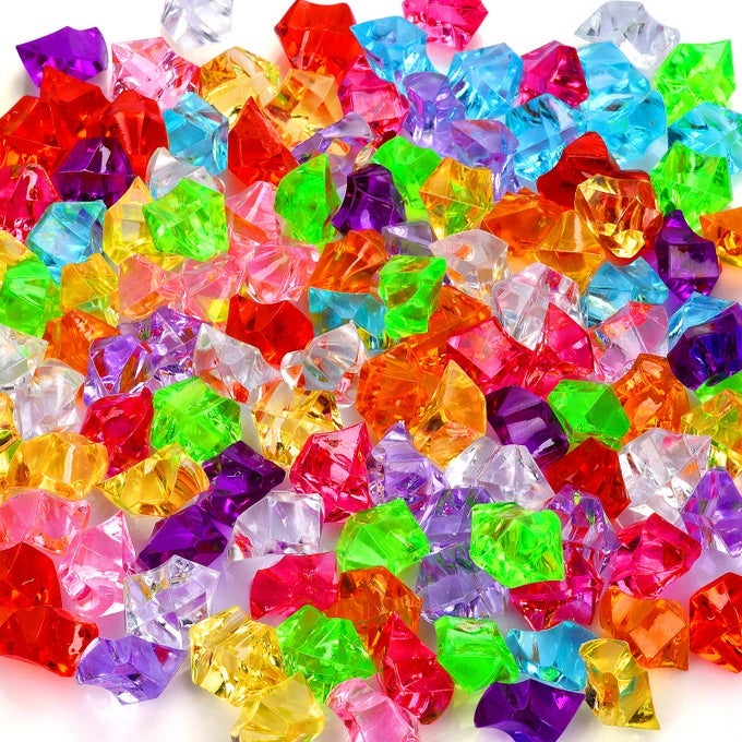 180190PCS PREMIUM MULTICOLORED FAKE CRUSHED ICE ROCK PLASTIC GEMS JEWELS ACRYLIC ICE ROCK CRYSTALS TREASURE FAKE DIAMONDS PLASTIC ICE CUBES FOR KIDS TOY DECORATION WEDDING DISPLAY VASE FILLERS CRAFTS