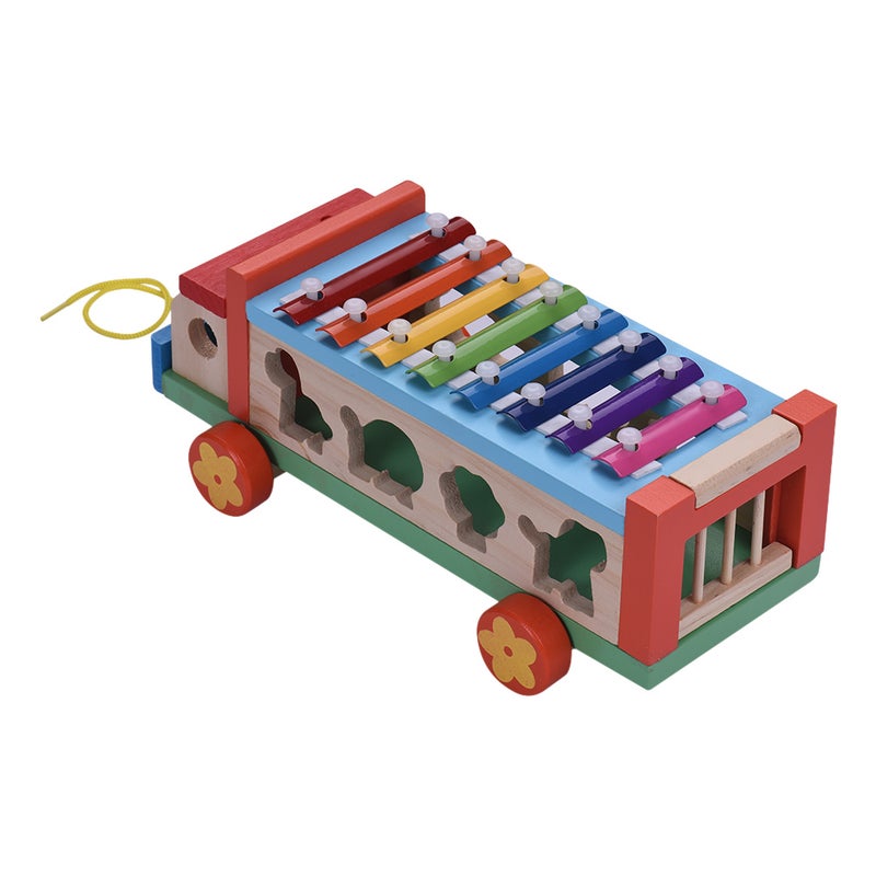 Multifunctional Wooden Toy Car with 8 Notes Xylophone Glockenspiel 7 Cute Animal-shaped Blocks Early Educational Toy Percussion Instrument Musical Gift for Kids Children - Image 4