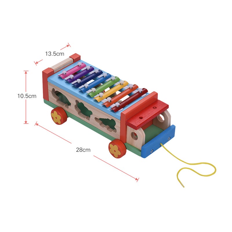 Multifunctional Wooden Toy Car with 8 Notes Xylophone Glockenspiel 7 Cute Animal-shaped Blocks Early Educational Toy Percussion Instrument Musical Gift for Kids Children - Image 2