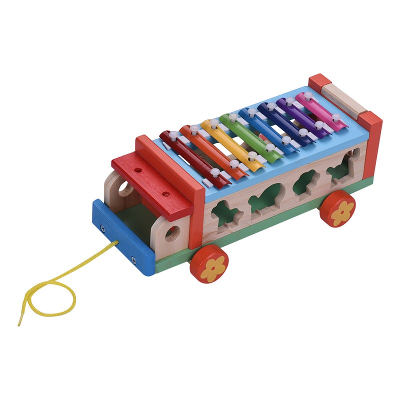 Multifunctional Wooden Toy Car with 8 Notes Xylophone Glockenspiel 7 Cute Animal-shaped Blocks Early Educational Toy Percussion Instrument Musical Gift for Kids Children - Image 3