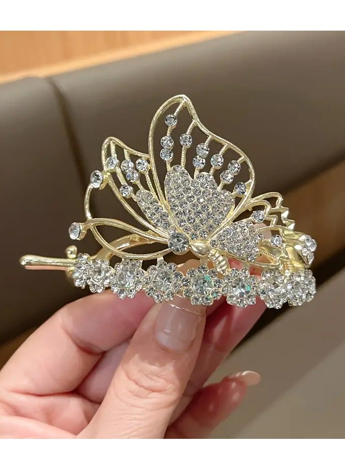 Goolsky 1pc Fish Tail Butterfly Decor Hair Clip For Girls, Rhinestone Hair Accessories Suitable For Holiday Use - Image 1