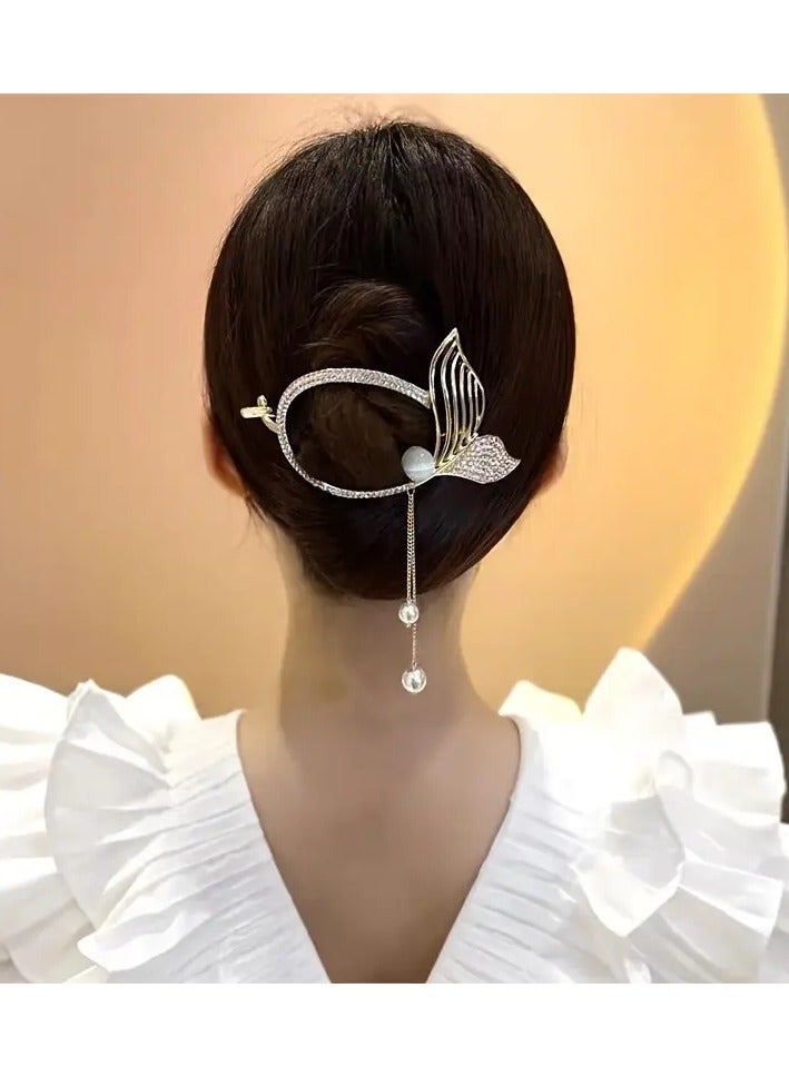 Goolsky 1pc Fish Tail Butterfly Decor Hair Clip For Girls, Rhinestone Hair Accessories Suitable For Holiday Use - Image 3