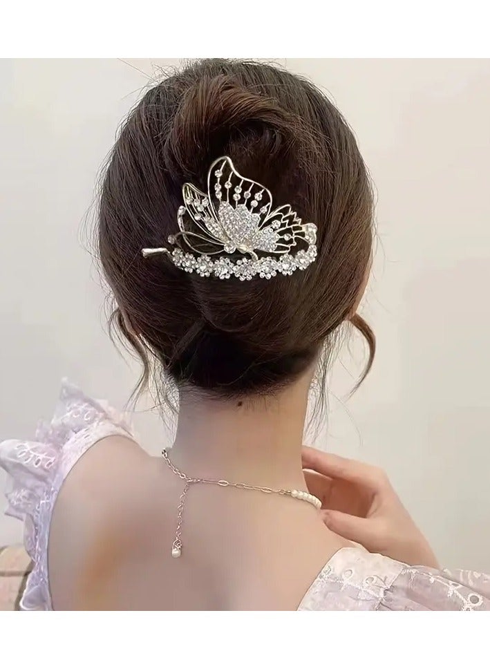 Goolsky 1pc Fish Tail Butterfly Decor Hair Clip For Girls, Rhinestone Hair Accessories Suitable For Holiday Use - Image 4