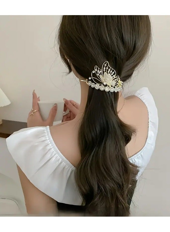 Goolsky 1pc Fish Tail Butterfly Decor Hair Clip For Girls, Rhinestone Hair Accessories Suitable For Holiday Use - Image 5