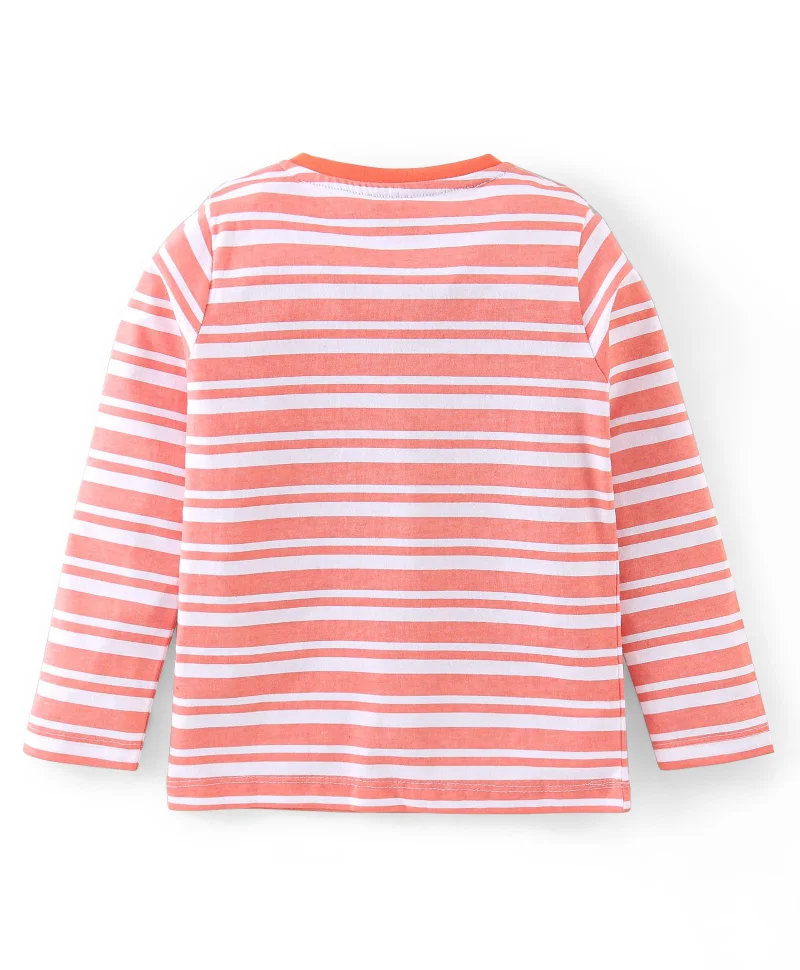 babyhug Babyhug 100% Cotton Knit Full Sleeves Striped T-Shirt - Orange
