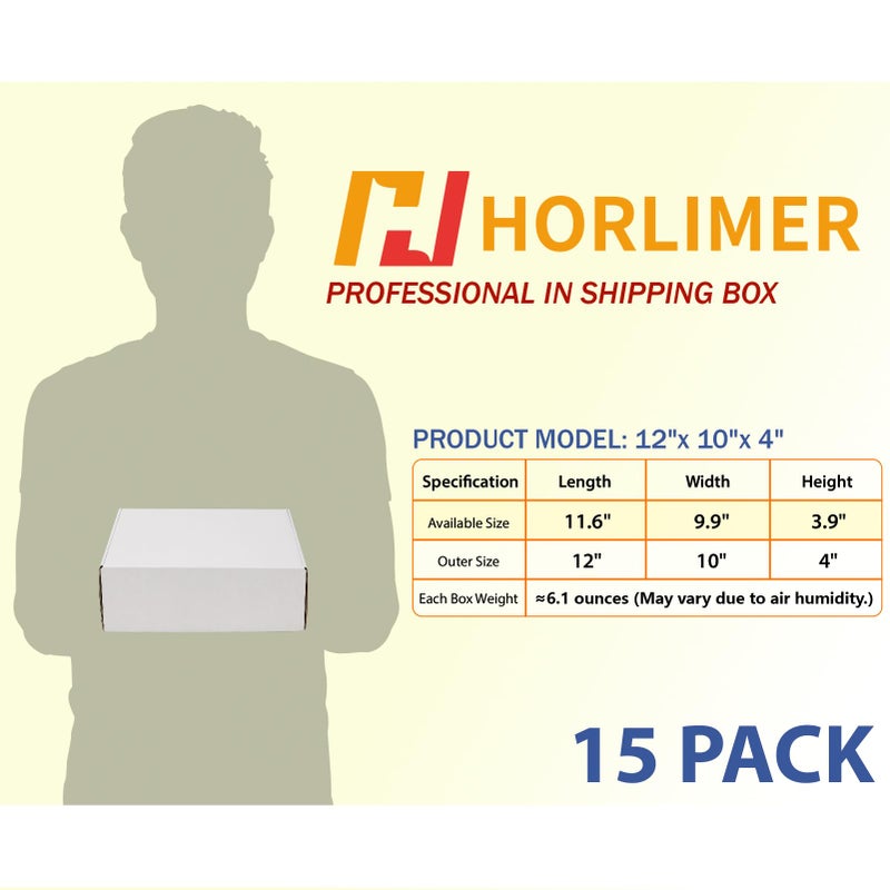 HORLIMER صندوق شحن HORLIMER 12x10x4 بوصة مجموعة من 15، صندوق كرتون مضلع أبيض للشحن، التعبئة، الأعمال الصغيرة - Image 2