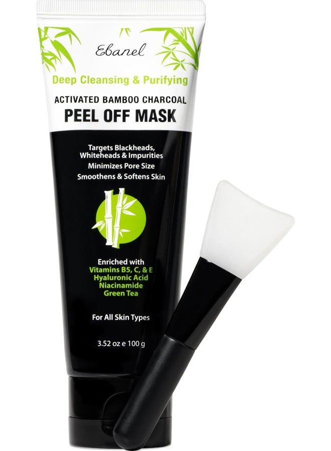 Ebanel Blackhead Remover Charcoal Peel Off Face Mask with Brush, Deep Cleansing Purifying Charcoal Mask Pore Cleaner Minimizer with Niacinamide, Hyaluronic Acid, Aloe, Green Tea, Brush May Vary - Image 1