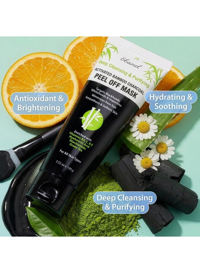 Ebanel Blackhead Remover Charcoal Peel Off Face Mask with Brush, Deep Cleansing Purifying Charcoal Mask Pore Cleaner Minimizer with Niacinamide, Hyaluronic Acid, Aloe, Green Tea, Brush May Vary - Image 3