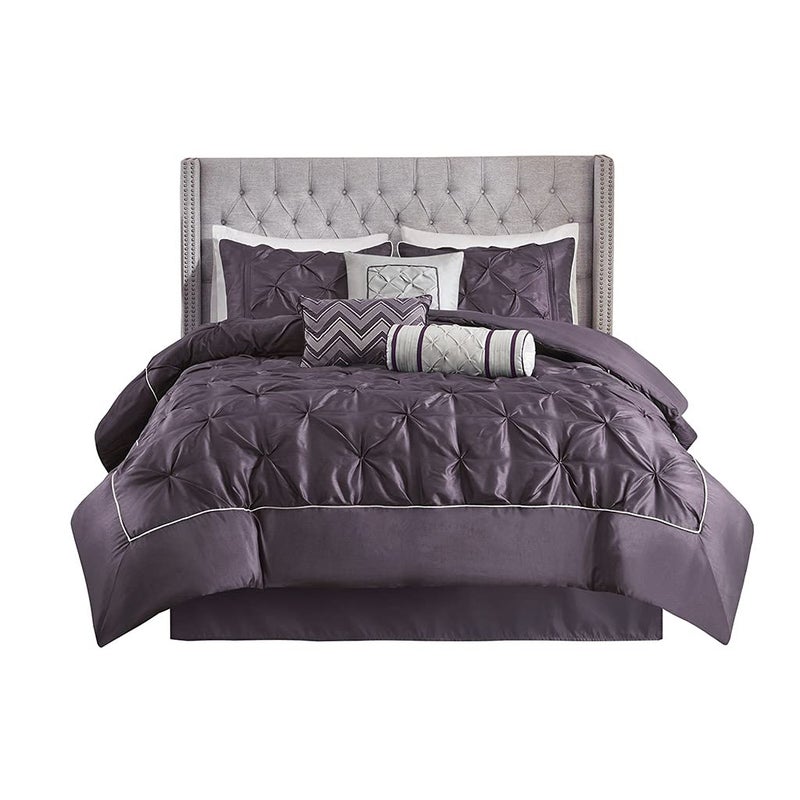 madison park Madison Park Laurel Cozy Comforter Set  Traditional Tufted Faux Silk Design All Season Down Alternative Bedding with Matching Shams Decorative Pillow Plum Queen90x90 7 Piece  - Image 1