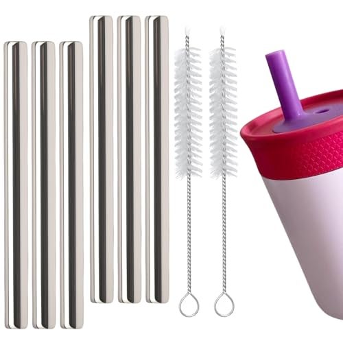 SISABAMA 8 Pcs Stainless Steel Straw Replacement for Owala Kids 12oz 15oz Tumbler Straws with 2pcs Cleaner Compatible with Owala Water Bottle Metal - Image 1
