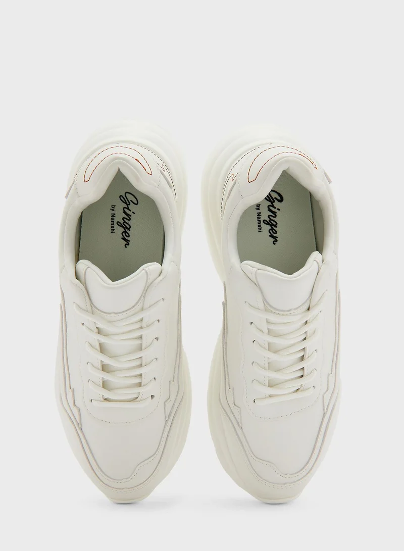 Ginger Mixed Lace Detail Chunky Sneaker